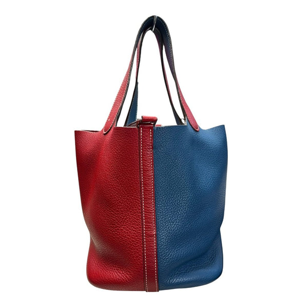 HERMES Clemence Picotin Lock Handbag Red and Blue Silver Hardware HE412