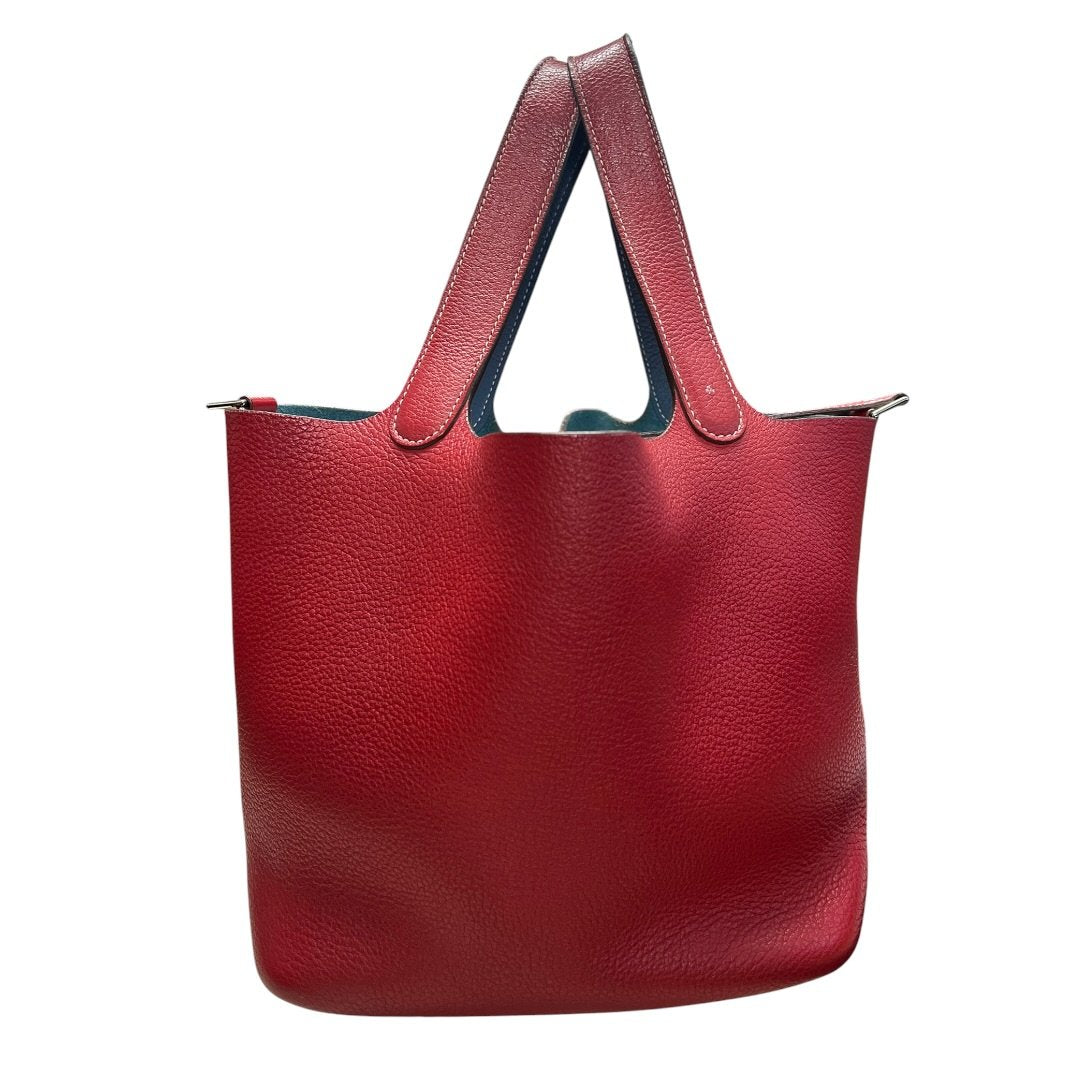 HERMES Clemence Picotin Lock Handbag Red and Blue Silver Hardware HE412