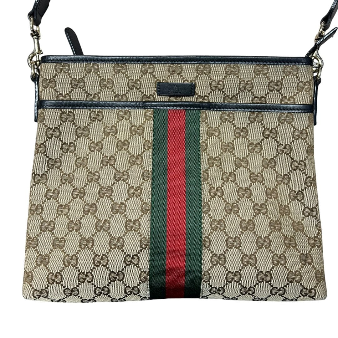 GUCCI GG Monogram Canvas GG Canvas Web Stripe Shoulder Bag Beige, Brown, Red, Green, Black Silver-tone Hardware GU658