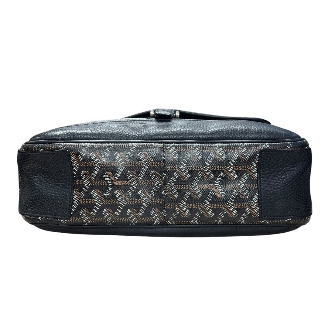 GOYARD Goyardine Ambassade Messenger Bag Black and Tan Silver Hardware GO23