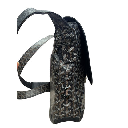 GOYARD Goyardine Ambassade Messenger Bag Black and Tan Silver Hardware GO23