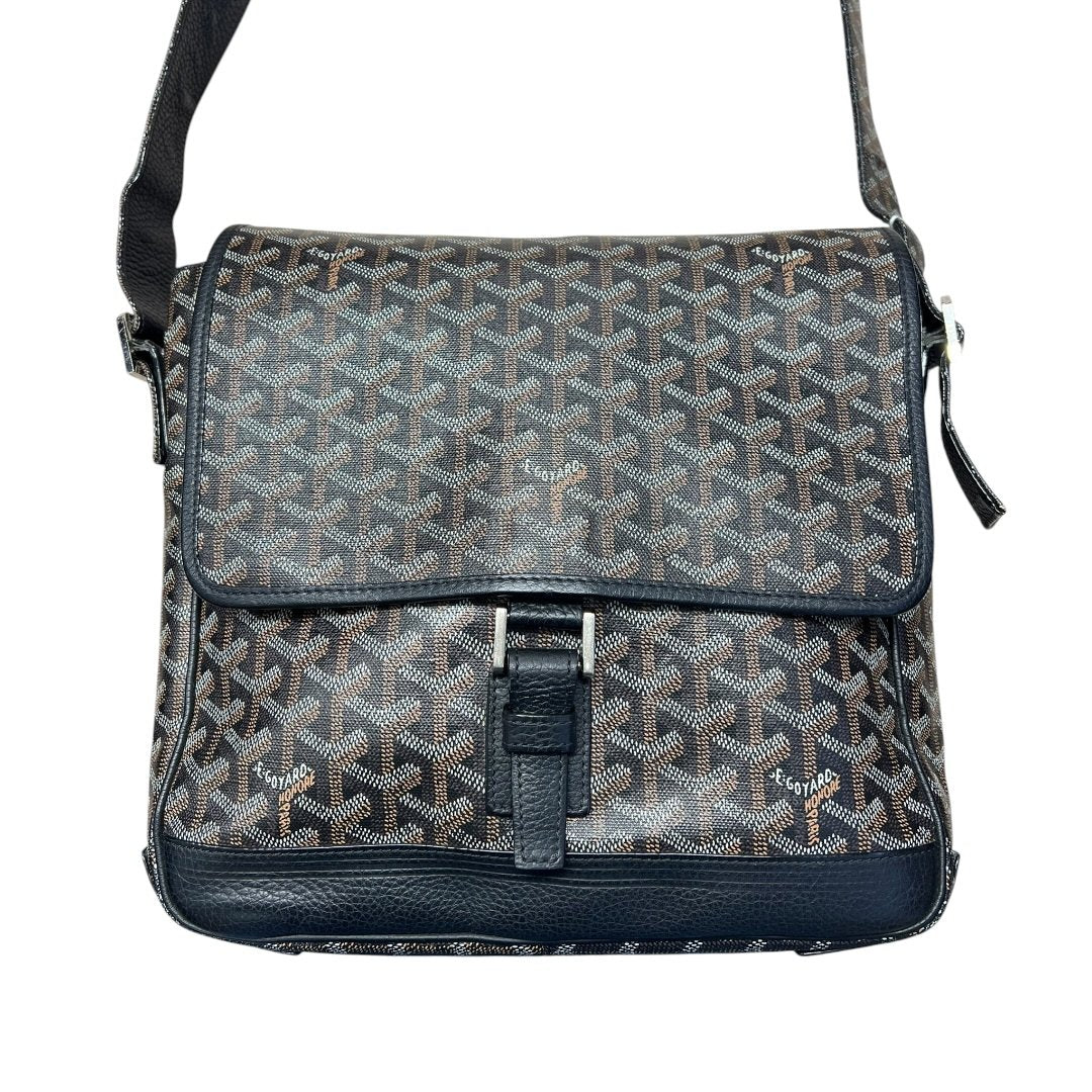GOYARD Goyardine Ambassade Messenger Bag Black and Tan Silver Hardware GO23