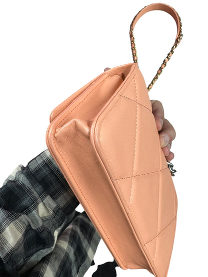 CHANEL Lambskin Chanel 19 Flap Bag with Top Handle Shoulder Bag Coral Mixed Hardware CH2175