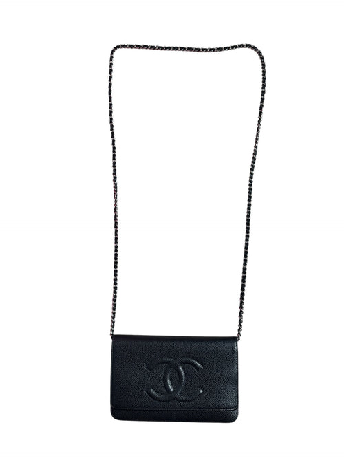 CHANEL Caviar Timeless CC Wallet on Chain WOC Crossbody Bag Black Silver Hardware CH2176