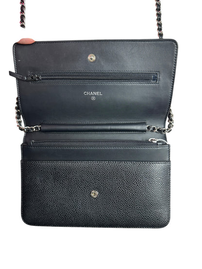 CHANEL Caviar Timeless CC Wallet on Chain WOC Crossbody Bag Black Silver Hardware CH2176
