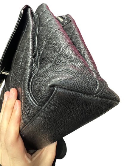 CHANEL Caviar Quilted Shopping Tote with Front Flap Pocket Shoulder Bag Black Silver Hardware CH2177