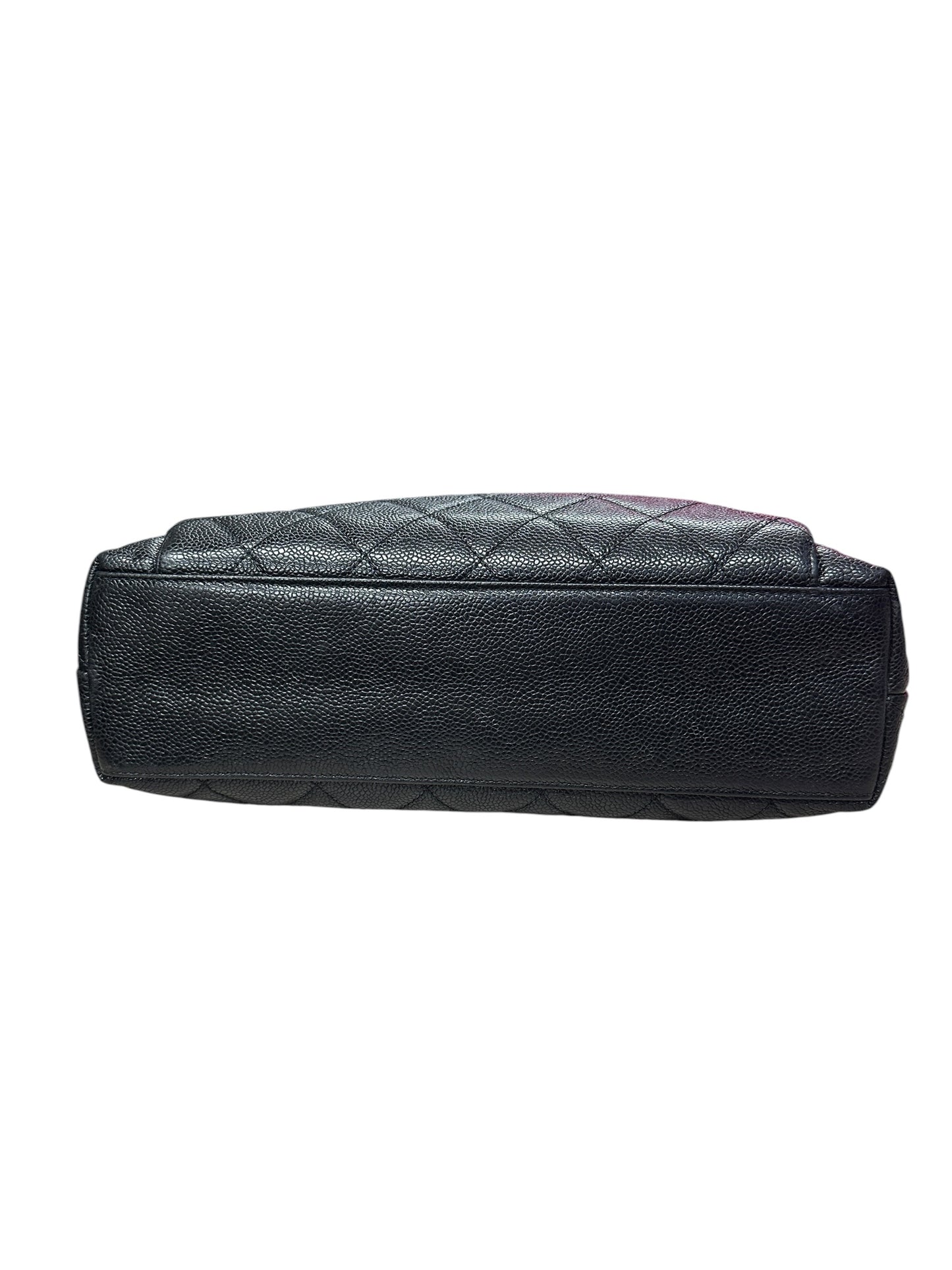 CHANEL Caviar Quilted Shopping Tote with Front Flap Pocket Shoulder Bag Black Silver Hardware CH2177