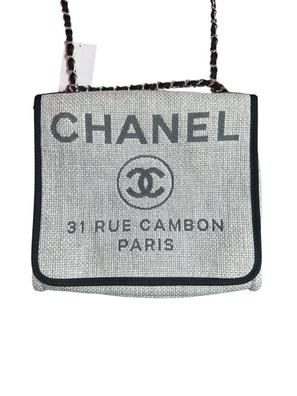 CHANEL Canvas Deauville Wallet on Chain WOC Crossbody Bag Light Grey Silver Hardware CH2178