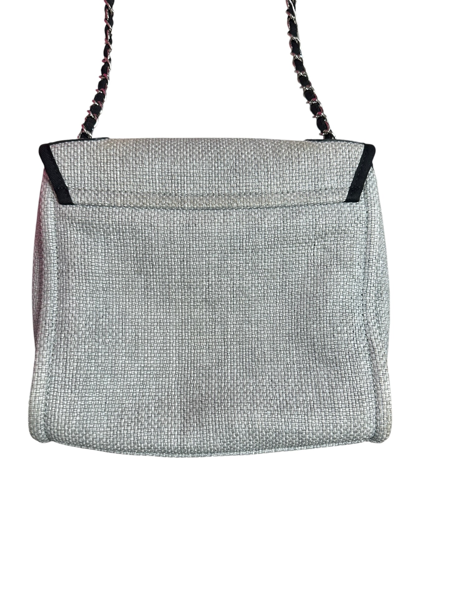 CHANEL Canvas Deauville Wallet on Chain WOC Crossbody Bag Light Grey Silver Hardware CH2178