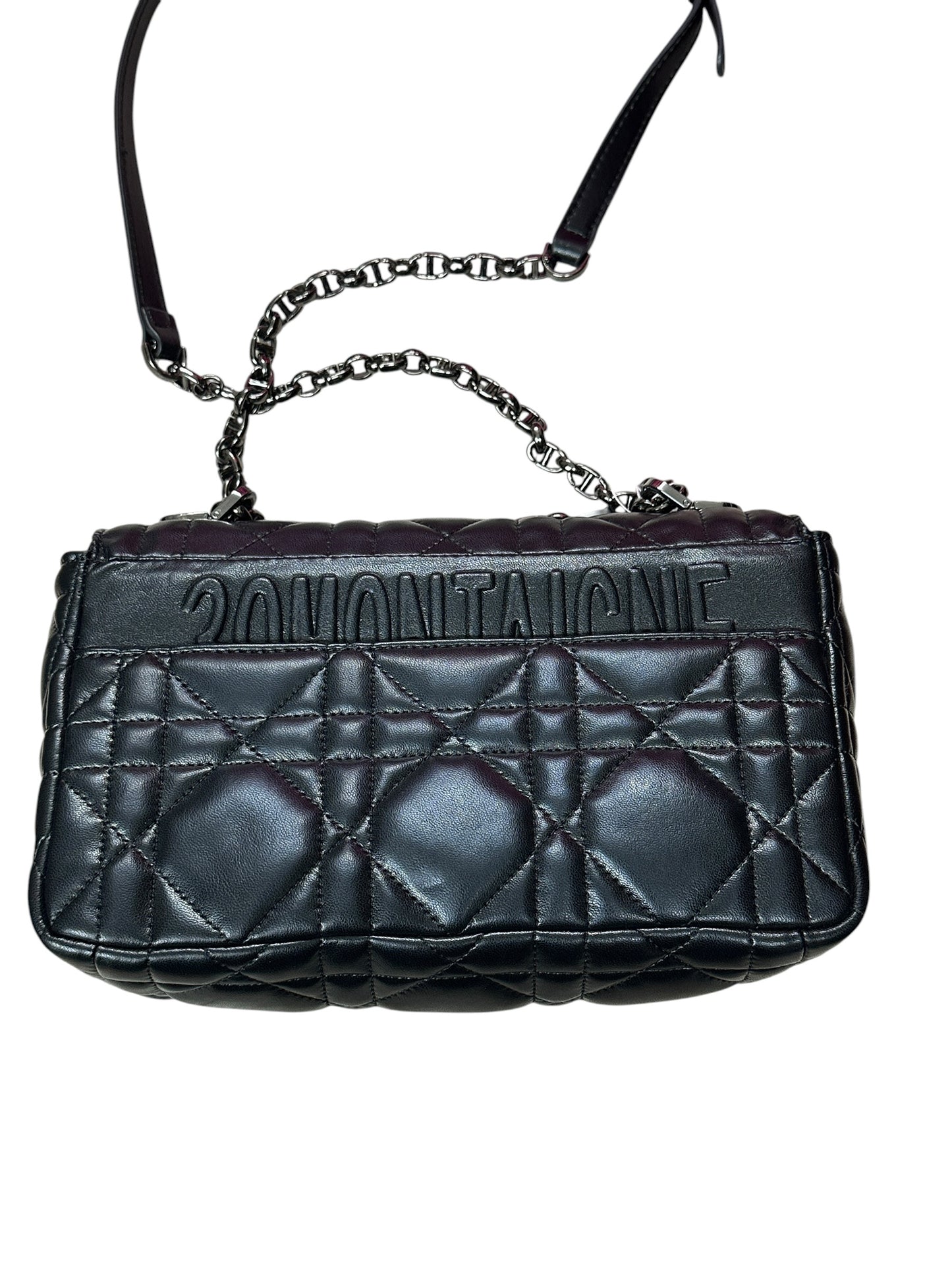 CHRISTIAN DIOR Cannage Lambskin Caro Shoulder Bag Black Silver Hardware Ch2169