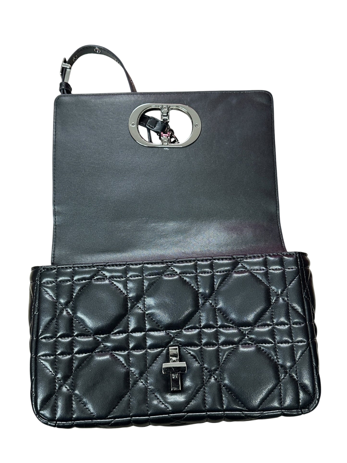 CHRISTIAN DIOR Cannage Lambskin Caro Shoulder Bag Black Silver Hardware Ch2169