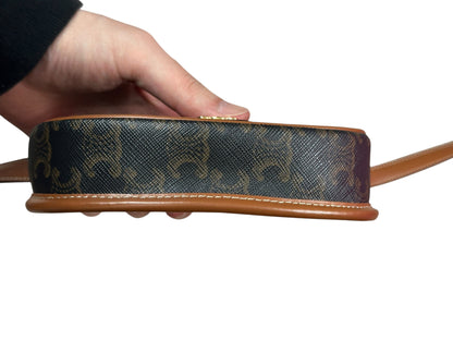 CELINE Triomphe Canvas Folco Saddle Bag Mini Black Tan Gold Hardware Ce265