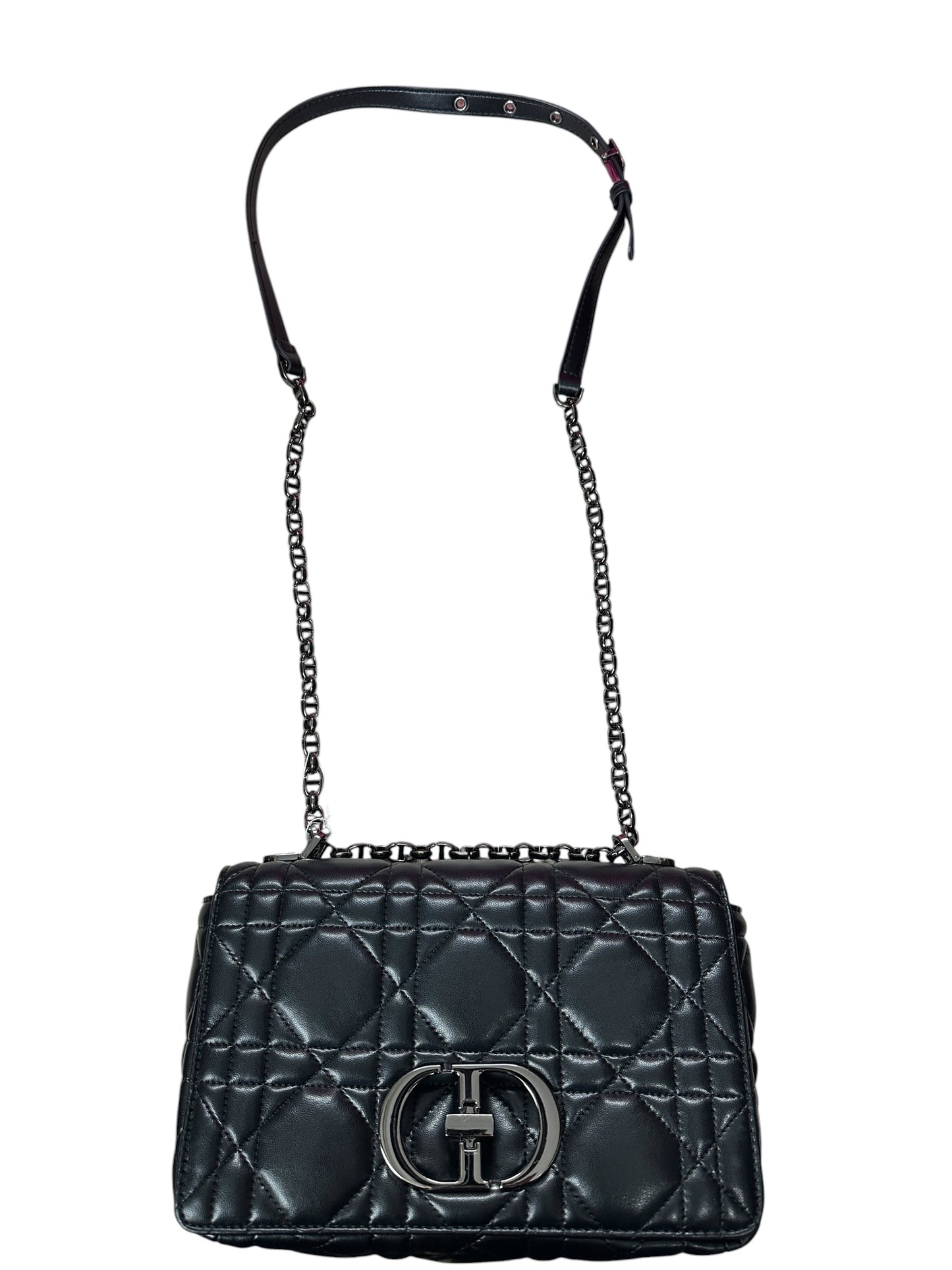 CHRISTIAN DIOR Cannage Lambskin Caro Shoulder Bag Black Silver Hardware Ch2169