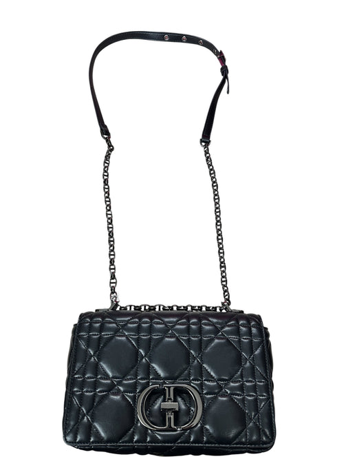 CHRISTIAN DIOR Cannage Lambskin Caro Shoulder Bag Black Silver Hardware Ch2169