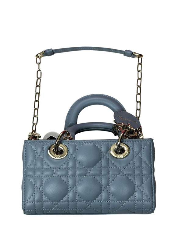 CHRISTIAN DIOR Lady D-Joy Micro Cannage Lambskin Bag Cloud Blue Gold Hardware Ch2173