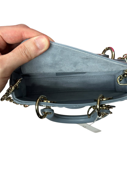 CHRISTIAN DIOR Lady D-Joy Micro Cannage Lambskin Bag Cloud Blue Gold Hardware Ch2173