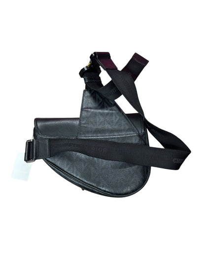 CHRISTIAN DIOR CD Diamond Canvas Saddle Sling Crossbody Bag Black Ruthenium Hardware Ch2172