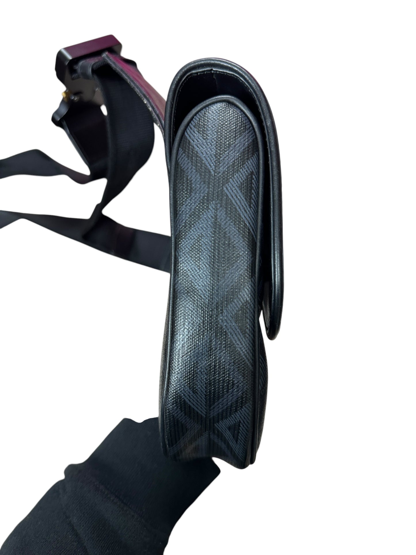 CHRISTIAN DIOR CD Diamond Canvas Saddle Sling Crossbody Bag Black Ruthenium Hardware Ch2172