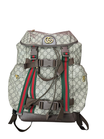 GUCCI Ophidia GG Supreme Web Backpack Beige Brown Gold Hardware Gu671