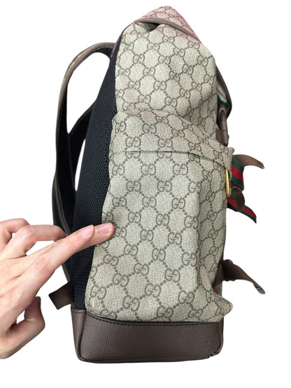 GUCCI Ophidia GG Supreme Web Backpack Beige Brown Gold Hardware Gu671