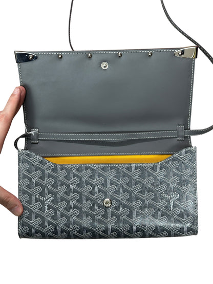 GOYARD Goyardine Plumet Pochette Crossbody Bag Grey Silver Hardware GO25