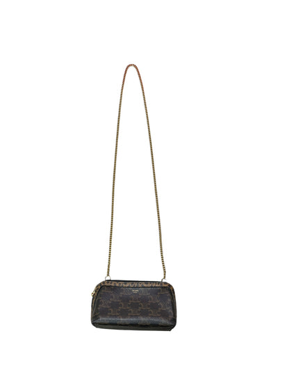 CELINE Triomphe Canvas Animal Print Chain Pouch Crossbody Bag Brown Gold Hardware Ce267