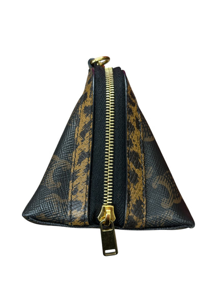 CELINE Triomphe Canvas Animal Print Chain Pouch Crossbody Bag Brown Gold Hardware Ce267