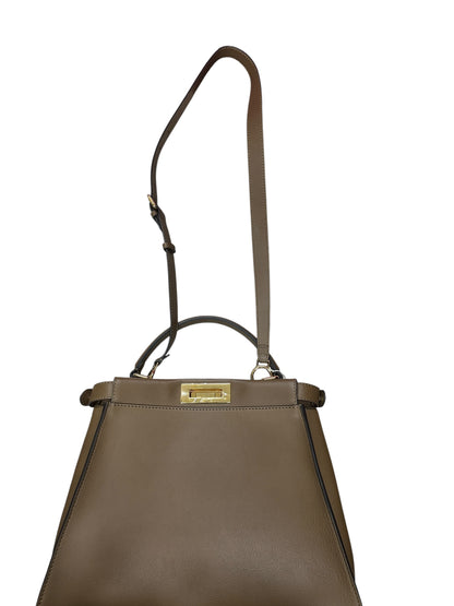 FENDI Peekaboo ISeeU Medium Calfskin Leather 2-way Bag Taupe Gold Hardware FE386