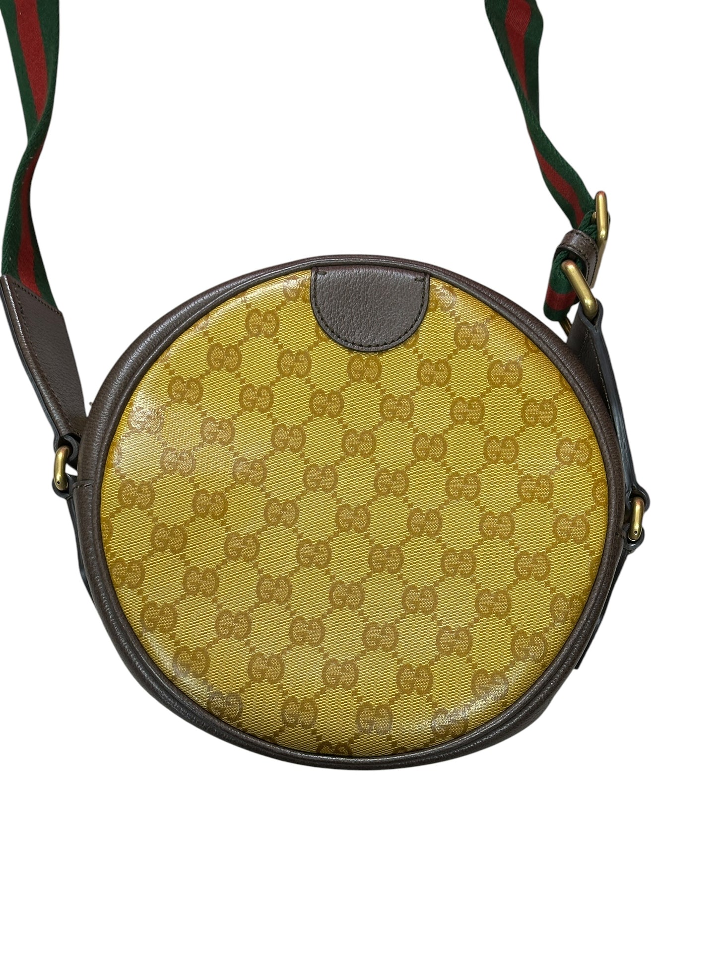 GUCCI x adidas GG Crystal Trefoil Round Shoulder Bag Beige Brown Gold Hardware Gu670