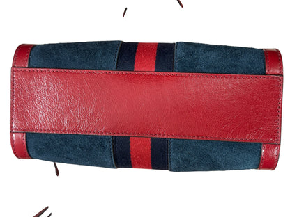 GUCCI Suede Calfskin Ophidia Tote Bag Navy Red Gold Hardware Gu665