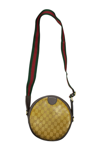 GUCCI x adidas GG Crystal Trefoil Round Shoulder Bag Beige Brown Gold Hardware Gu670