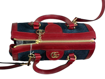 GUCCI Suede Calfskin Ophidia Tote Bag Navy Red Gold Hardware Gu665