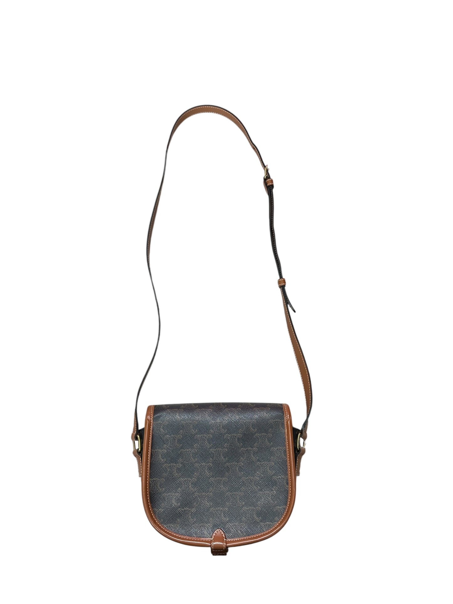 CELINE Triomphe Canvas Folco Saddle Bag Brown Tan Gold Hardware Ce264