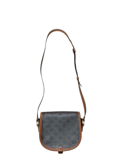 CELINE Triomphe Canvas Folco Saddle Bag Brown Tan Gold Hardware Ce264