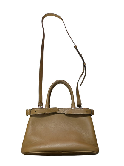 PRADA Buckle Calfskin Leather 2way Handbag Medium Caramel Gold Hardware PR210