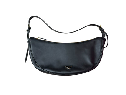 PRADA Arque Smooth Leather Crescent Shoulder Bag Black Gold Hardware PR211