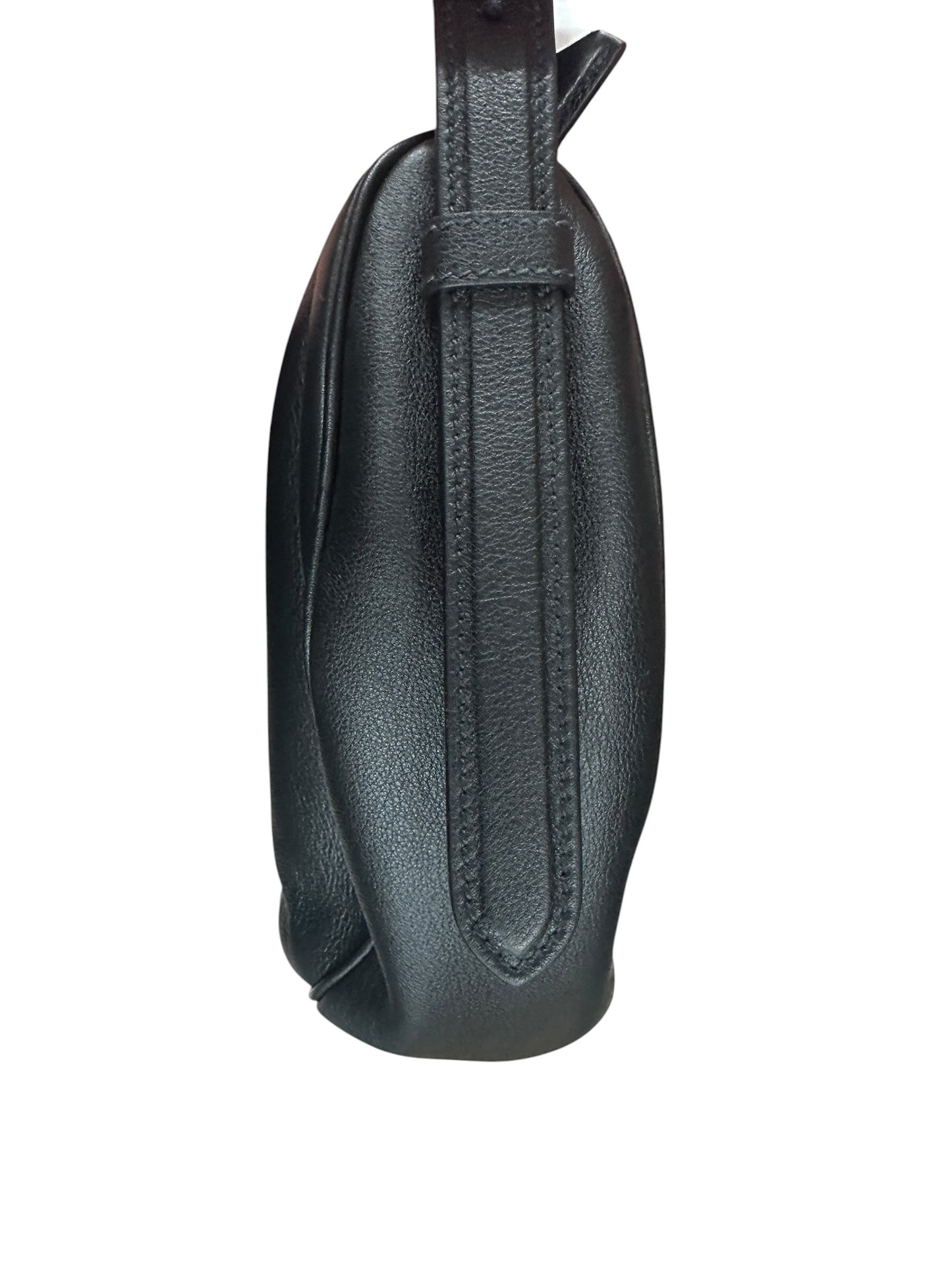 PRADA Arque Smooth Leather Crescent Shoulder Bag Black Gold Hardware PR211