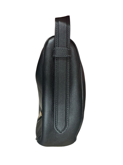 PRADA Arque Smooth Leather Crescent Shoulder Bag Black Gold Hardware PR211