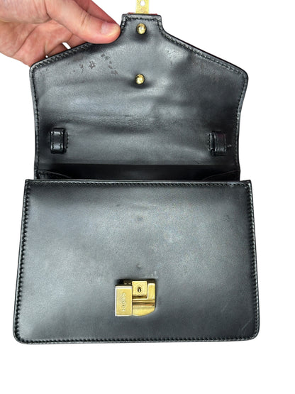 GUCCI Calfskin Sylvie Mini Top Handle Bag Black Gold Hardware GU664