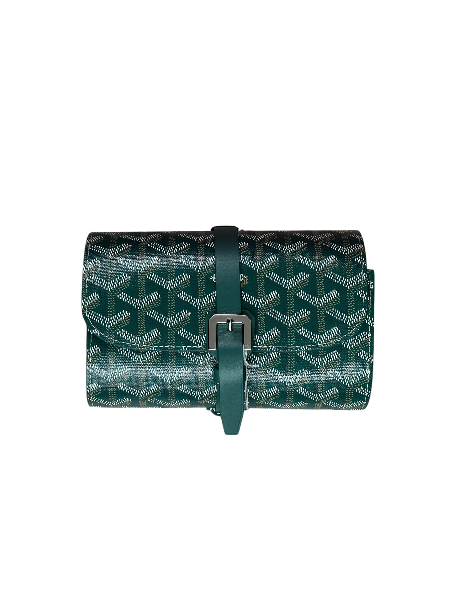 GOYARD Goyardine Tri-Fold Travel Pouch Green Silver Hardware GO26