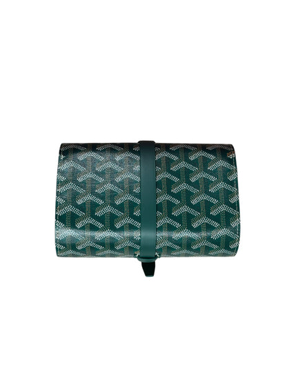 GOYARD Goyardine Tri-Fold Travel Pouch Green Silver Hardware GO26