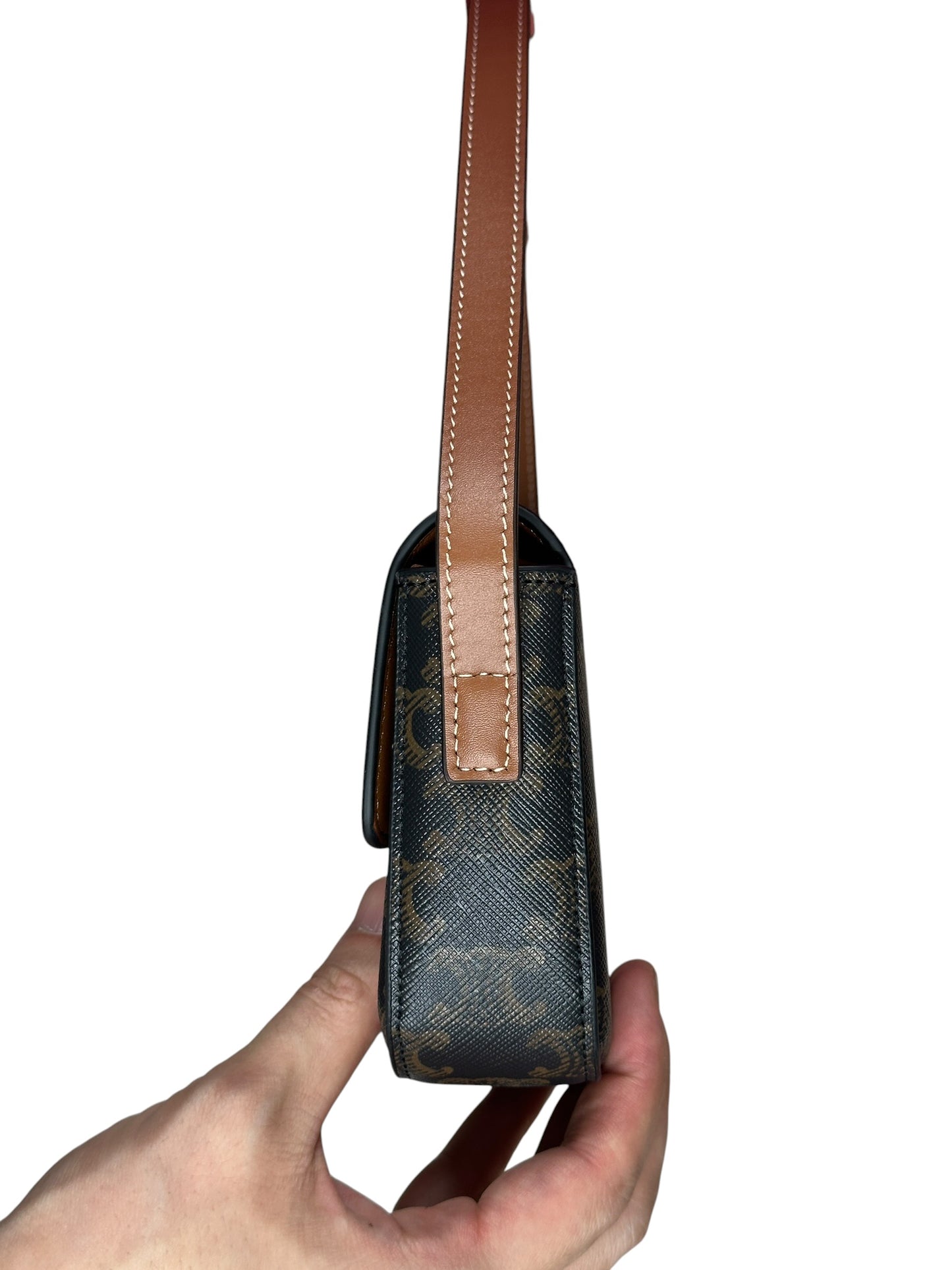 CELINE Triomphe Canvas Calfskin Shoulder Bag Brown Tan Gold Hardware Ce269