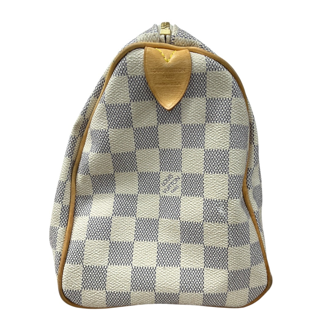 LOUIS VUITTON Damier Azur Speedy 25 Handbag White, Blue Gold Hardware LO2142