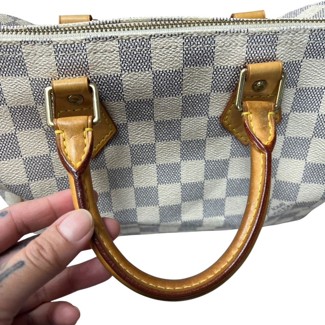 LOUIS VUITTON Damier Azur Speedy 25 Handbag White, Blue Gold Hardware LO2142