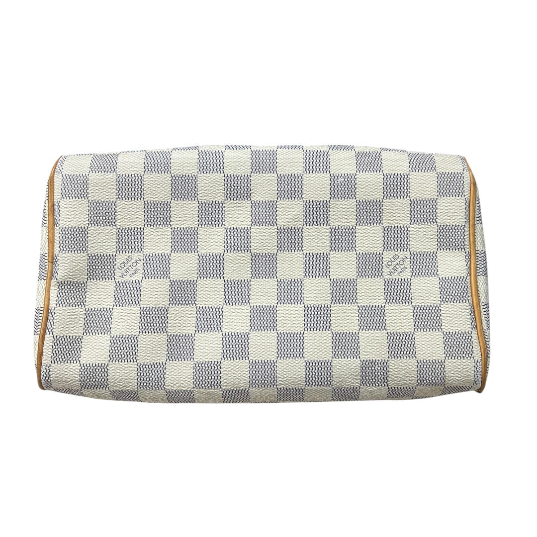 LOUIS VUITTON Damier Azur Speedy 25 Handbag White, Blue Gold Hardware LO2142