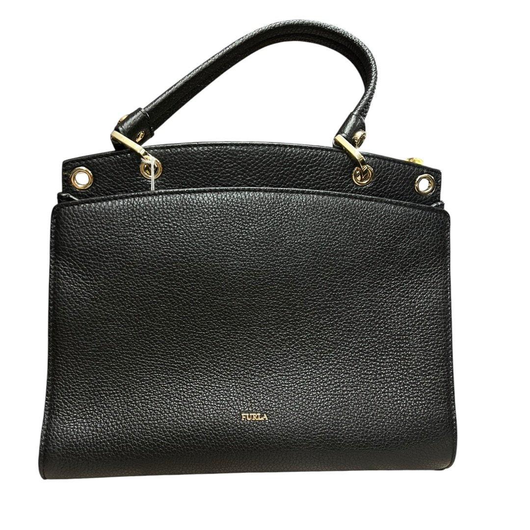 FURLA Grained Leather Handbag Black Gold Hardware Fu1