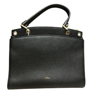 FURLA Grained Leather Handbag Black Gold Hardware Fu1