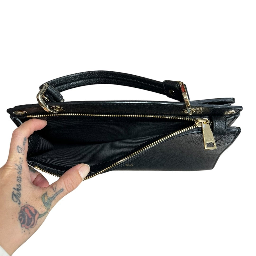 FURLA Grained Leather Handbag Black Gold Hardware Fu1