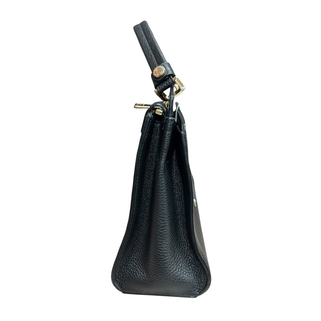 FURLA Grained Leather Handbag Black Gold Hardware Fu1