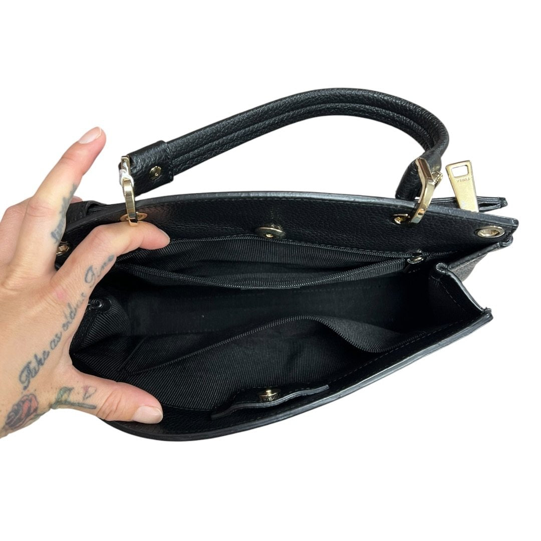 FURLA Grained Leather Handbag Black Gold Hardware Fu1